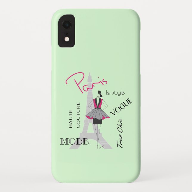 Paris Eiffel Tower Fashion Light Green Case-Mate iPhone Case (Back)