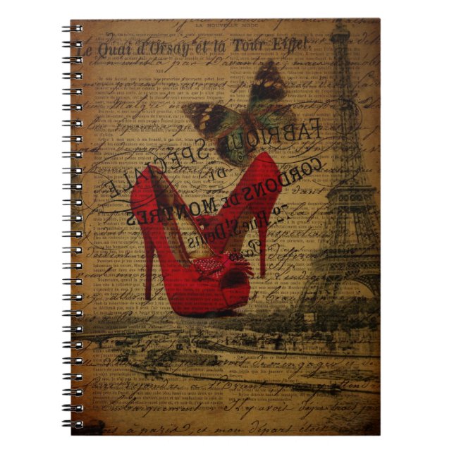 Paris eiffel tower fashionista red stilettos notebook (Front)