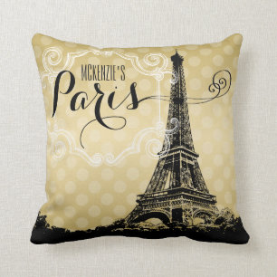 Paris Eiffel Tower Faux Gold Monogrammed Cushion