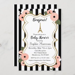 Paris Eiffel Tower Floral Baby Shower Invitation