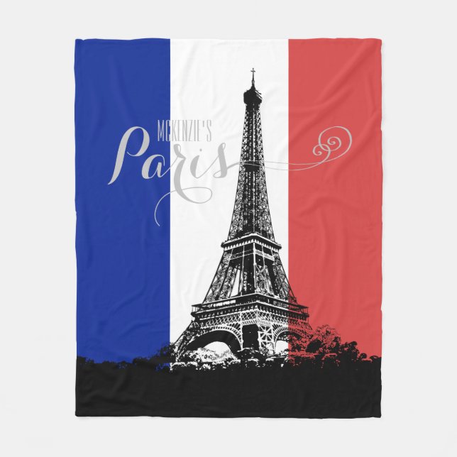 Paris Eiffel Tower France Flag Monogram Fleece Blanket (Front)