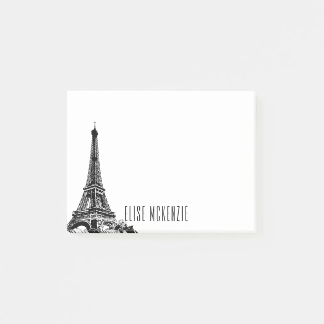 Paris Eiffel Tower France Monogram Name 4x3 Post-it Notes (Front)