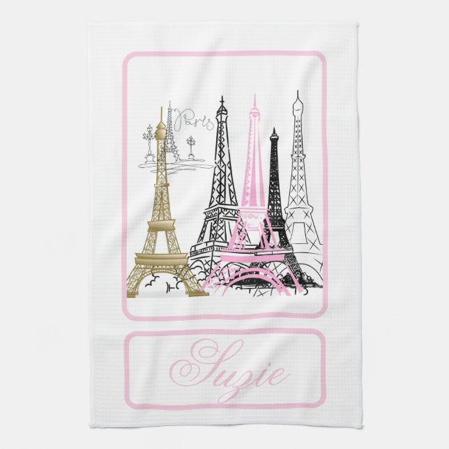 Paris Eiffel Tower France Pink  Decor  Hand Towel (Vertical)