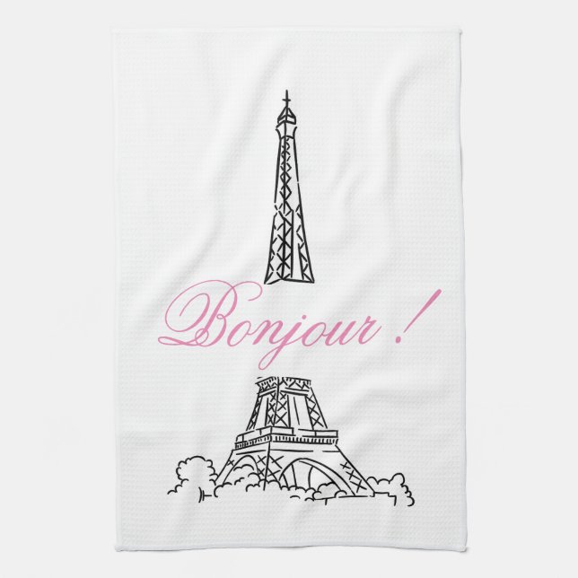 Paris Eiffel Tower France Pink  Decor  Hand Towel (Vertical)
