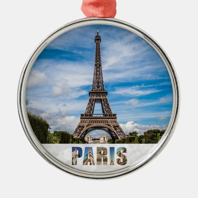 Paris Eiffel Tower France Travel Photo Christmas Metal Tree Decoration (Front)
