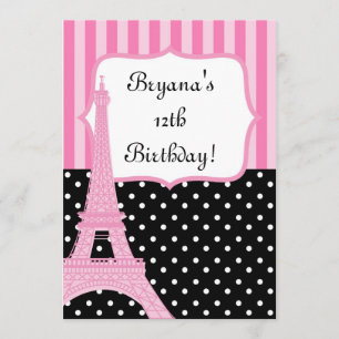 Paris Eiffel Tower French Dots Pink Invitation