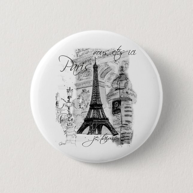Paris Eiffel Tower French Scene Collage 6 Cm Round Badge (Front)