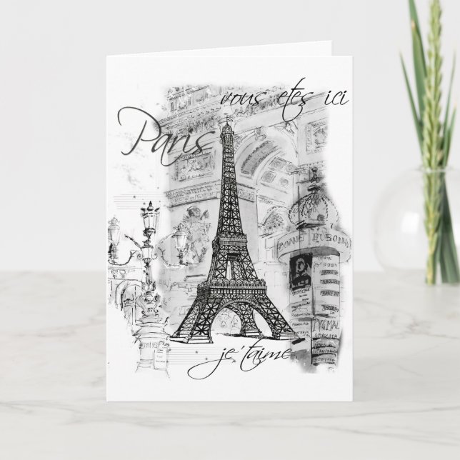 Paris Eiffel Tower French Scene Collage Card (Front)