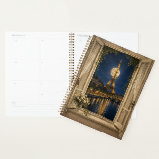 Paris Eiffel Tower Full Moon Night Oil Painting Planner