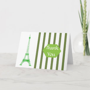 Paris Eiffel Tower Green Stripes Thank You Card