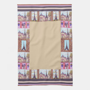 Paris Eiffel Tower inspired border kitchen towel