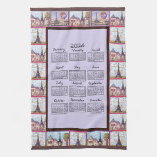 Paris Eiffel Tower Inspired Collage 2026 calendar Tea Towel