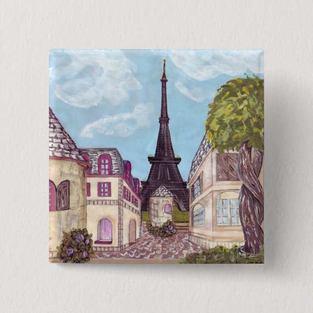 Paris Eiffel Tower inspired landscape button (Front)