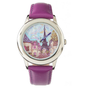 Paris Eiffel Tower inspired landscape purple watch