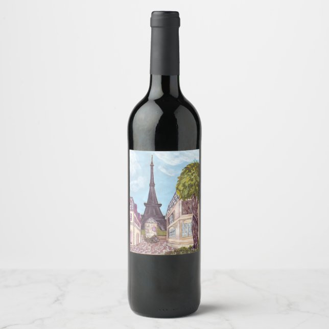 Paris Eiffel Tower inspired landscape wine label (Front)