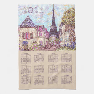 Paris Eiffel Tower Inspired Pointillism 2021 Tea Towel