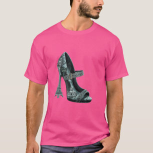 Paris Eiffel Tower Landmarks High Heel Fashion Art T-Shirt