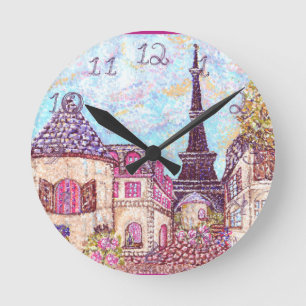 Paris Eiffel Tower landscape clock fabric numbers