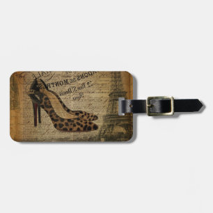 paris eiffel tower leopard hight heel fashionista luggage tag