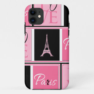Paris Eiffel Tower Love Pink Black iPhone 11 Case