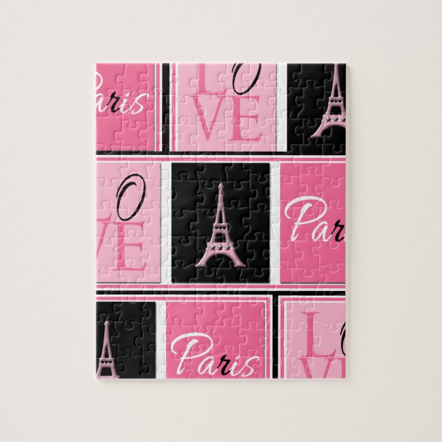 Paris Eiffel Tower Love Pink Black Jigsaw Puzzle (Vertical)
