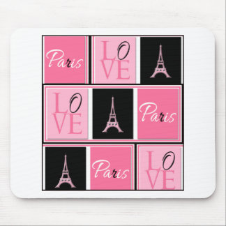 Paris Eiffel Tower Love Pink Black Mouse Pad