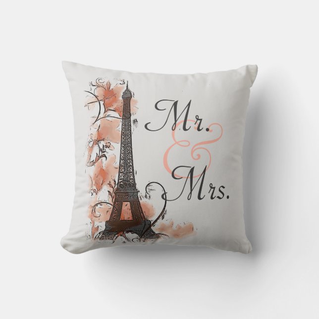 Paris Eiffel Tower Mr. Mrs. wedding pillow (Front)