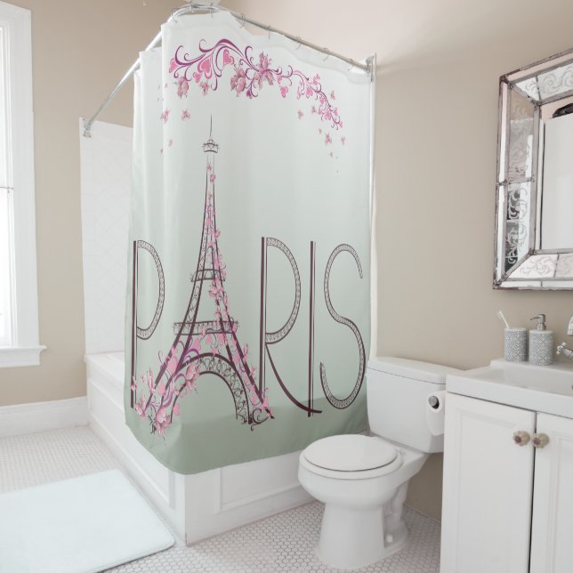 Paris Eiffel Tower Ombré CHANGE BACKGROUND COLOR Shower Curtain (In Situ)
