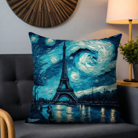 Paris Eiffel Tower Painted Starry Night Blue