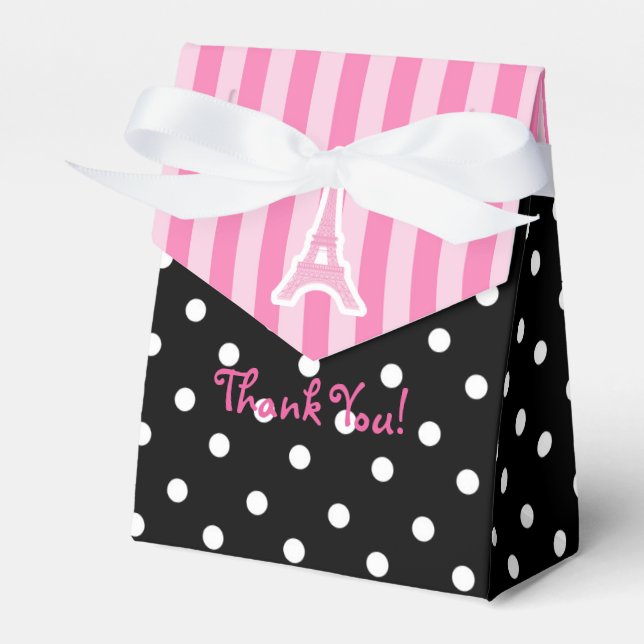Paris Eiffel Tower Pink Birthday Party Favour Bag Favour Box (Front Side)