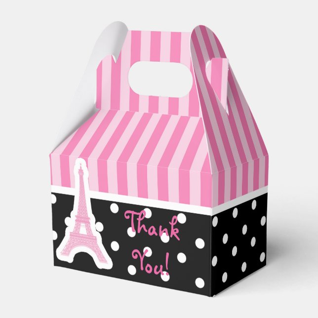 Paris Eiffel Tower Pink Birthday Party Favour Boxe Favour Box (Front Side)
