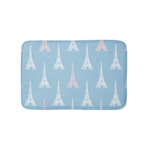 Paris Eiffel Tower Pink Blue Bath Rug