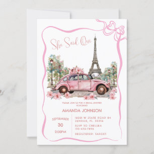 Paris Eiffel Tower Pink Coquette Bridal Shower Invitation