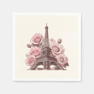 Paris Eiffel Tower & Pink Roses Napkin