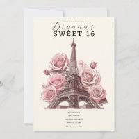 Paris Eiffel Tower & Pink Roses Sweet 16