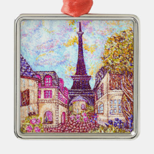 Paris Eiffel Tower Pointillism Landscape Metal Tree Decoration