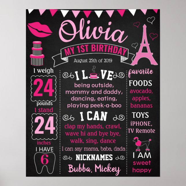Paris Eiffel Tower Puddle Birthday board Poster (Front)