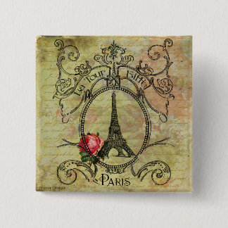 Paris Eiffel Tower & Red Rose Steampunk 15 Cm Square Badge