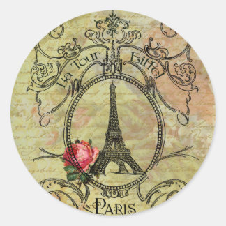 Paris Eiffel Tower & Red Rose Steampunk Classic Round Sticker