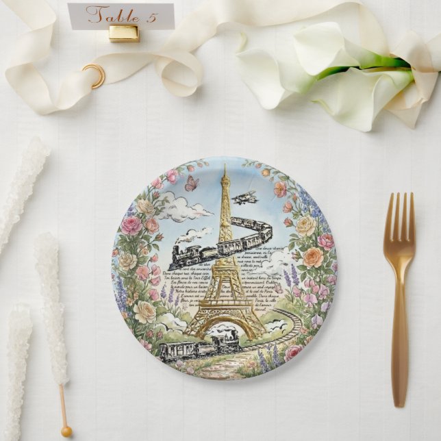 Paris, Eiffel Tower, Romantic French Art Paper Plate (Wedding)