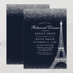 Paris Eiffel Tower Silver Sparkle Rehearsal Invitation