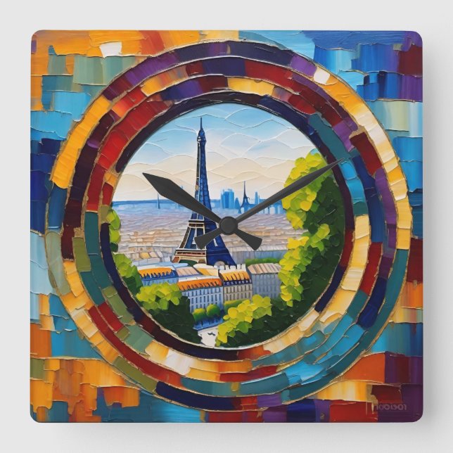 Paris Eiffel Tower Square Wall Clock (Front)
