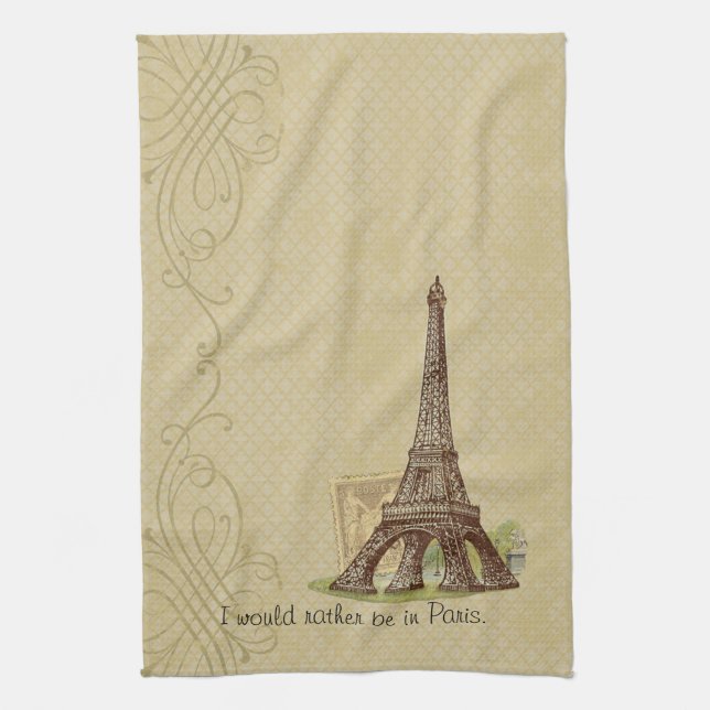Paris Eiffel Tower Tan Diamond Tea Kitchen Towel (Vertical)