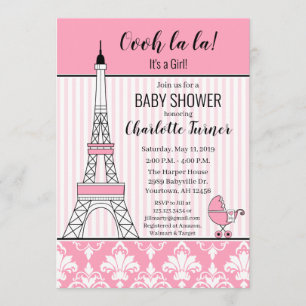 Paris Eiffel Tower Theme Baby Shower pink Invitation