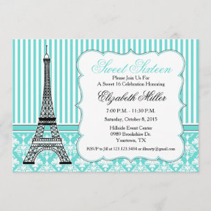 Paris Eiffel Tower Theme Party Teal Invitation