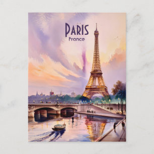 Paris Eiffel Tower Travel Watercolor Custom Text Postcard