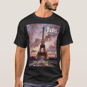 Paris Eiffel Tower Twilight Watercolor Custom Text T-Shirt