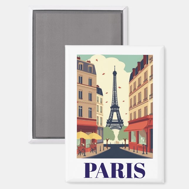 Paris Eiffel Tower View Vintage Travel Magnet (Front/Back)