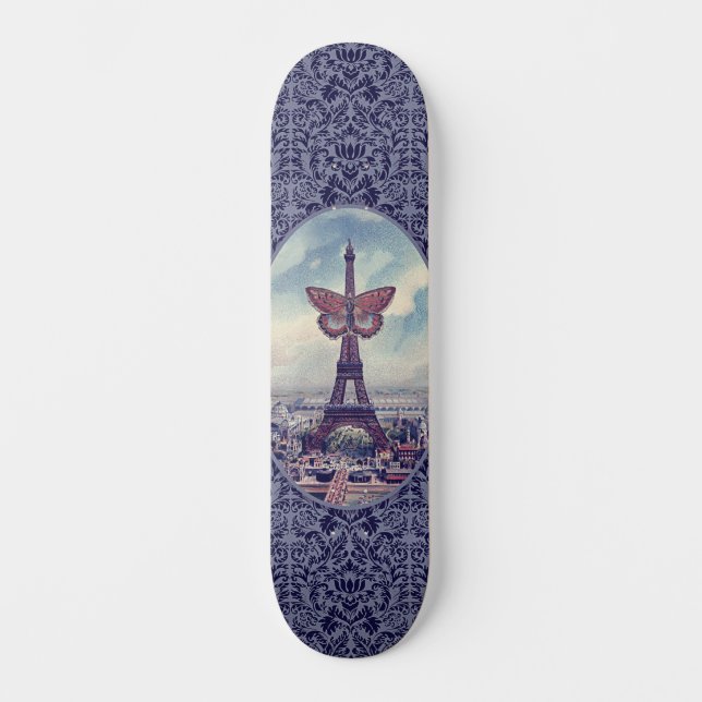 Paris Eiffel Tower Vintage Collage Skateboard (Front)