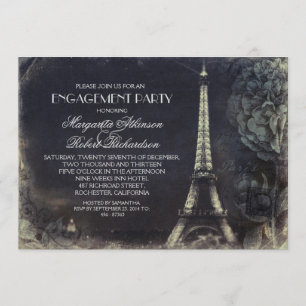 Paris Eiffel tower vintage engagement party Invitation